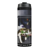 Ruimteschip Tabby Kat Groene Alien Knuffel Sci-Fi Thermosbeker (Voorkant)