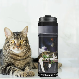 Ruimteschip Tabby Kat Groene Alien Knuffel Sci-Fi Thermosbeker