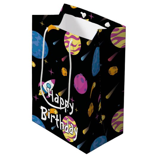 Ruimteschip Traveling Galaxy Pattern Medium Cadeauzakje (Voorkant Gekanteld)