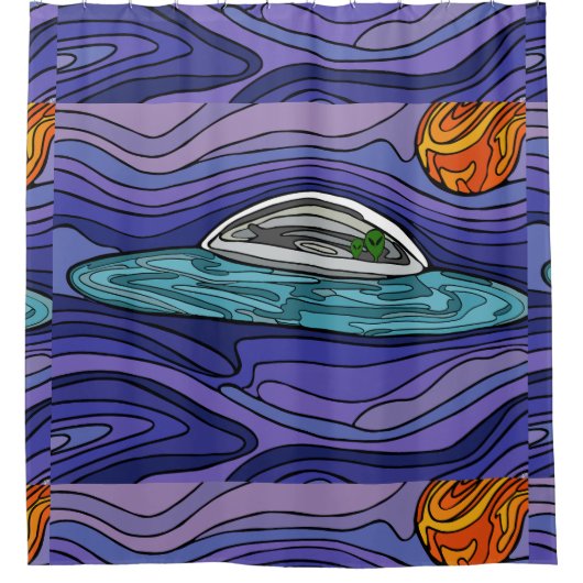 Ruimteschip UFO Alien UAP paranormaal Douchegordijn (Voorkant)