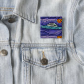 Ruimteschip UFO Alien UAP paranormaal Vierkante Button 5,1 Cm (In situ)