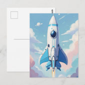 Ruimteschip vliegt in de lucht briefkaart (Voorkant / Achterkant)