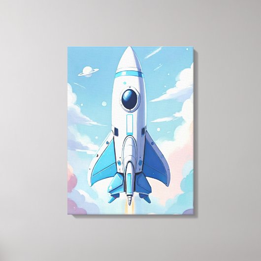 Ruimteschip vliegt in de lucht canvas afdruk (Voorkant)