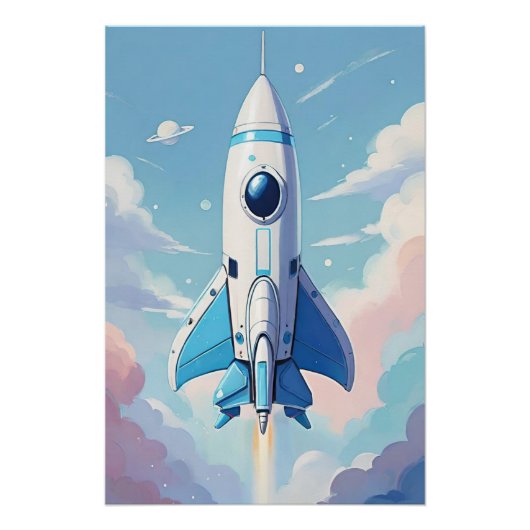 Ruimteschip vliegt in de lucht perfect poster (Voorkant)