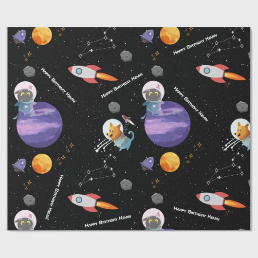  ruimtestampen cadeaupapier (Vlak)