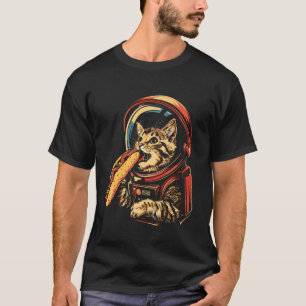 Ruimtesterastronaut Kat Eet Hotdog Grappige Kat T-shirt
