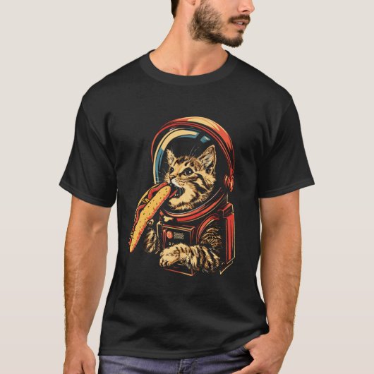 Ruimtesterastronaut Kat Eet Hotdog Grappige Kat T-shirt (Voorkant)