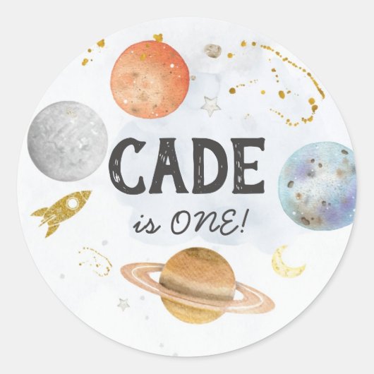 Ruimtesticker, eerste reis rondom de zonsticker ronde sticker (Voorkant)