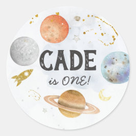 Ruimtesticker, eerste reis rondom de zonsticker ronde sticker