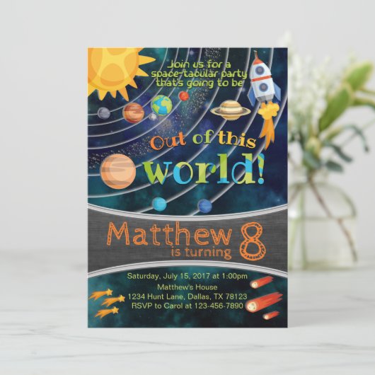 Ruimtesysteem - Birthday - uitnodiging (Staand voorkant)