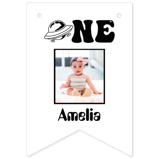 Ruimtethema 1e verjaardag 12 maanden foto-banner vlaggetjes (Eerste vlag)