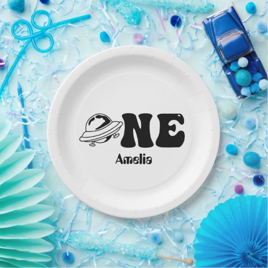 Ruimtethema 1e verjaardag UFO Papieren Bordje (Feest)