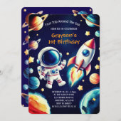 ruimtethema 1e verjaardagsuitnodiging kaart (Voorkant / Achterkant)