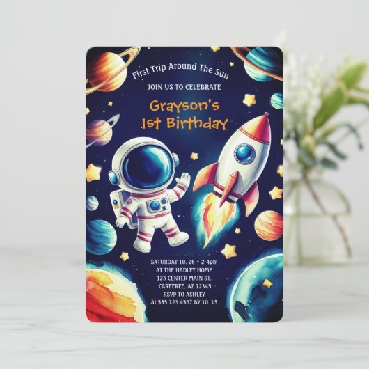  ruimtethema 1e verjaardagsuitnodiging kaart (Staand voorkant)