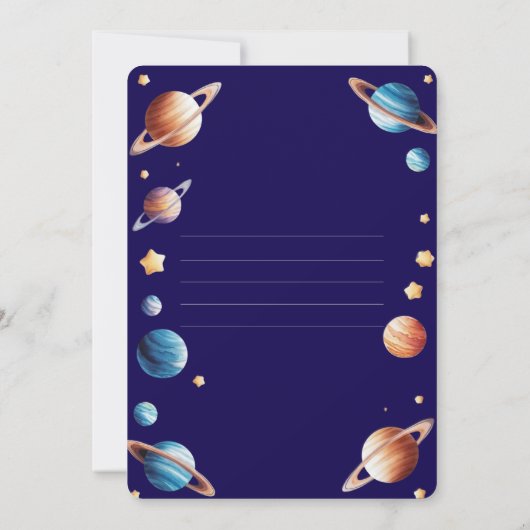 ruimtethema 1e verjaardagsuitnodiging kaart (Achterkant)