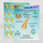 Ruimtethema Aqua Star Birthday Kaart (Voorkant / Achterkant)