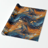 Ruimtethema blauw en goud Abstract modern Cadeaupapier (Uitgerold)