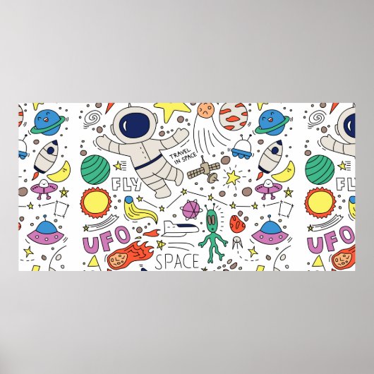 Ruimtethema in illustratie doedelstijl poster (Voorkant)