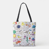 Ruimtethema in illustratie doedelstijl tote bag (Achterkant)