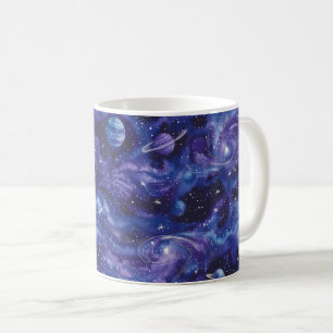 Ruimtethema patroon met sterren en planeten koffiemok