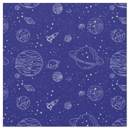 Ruimtethema Planets Rockets Stars op blauw Stof