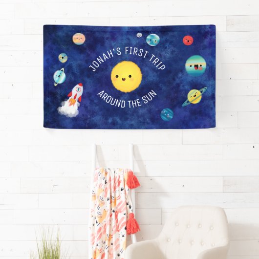 Ruimtethema Rocket Shiket First Birthday Buitspace Spandoek (Insitu)