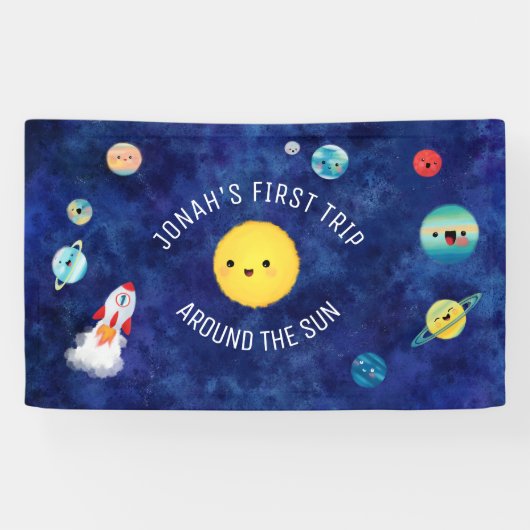 Ruimtethema Rocket Shiket First Birthday Buitspace Spandoek (Horizontaal)