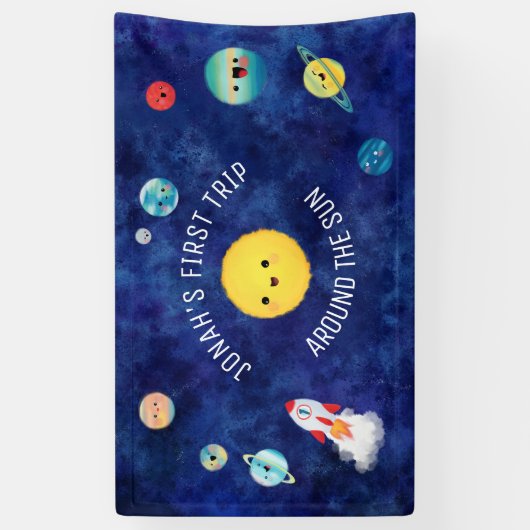 Ruimtethema Rocket Shiket First Birthday Buitspace Spandoek (Verticaal)