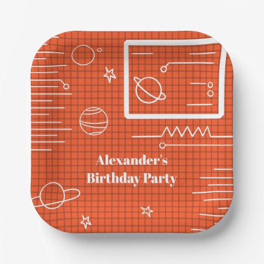 Ruimtethema Ruimteschip computerscherm Birthday Papieren Bordje (Voorkant)