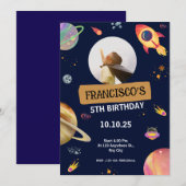 Ruimtethema verjaardagsfeestje kaart (Voorkant / Achterkant)