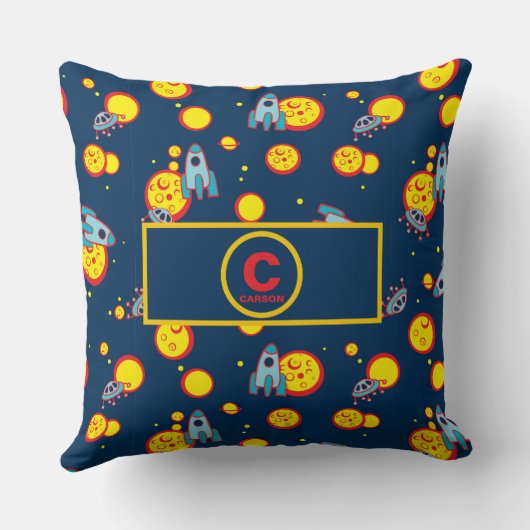 Ruimtethema voor jongens in blauwe rode en gele na kussen (Achterkant)