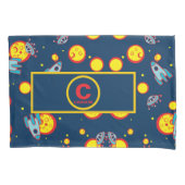 Ruimtethema voor jongens in blauwe rode en gele na kussensloop (Voorkant)