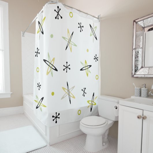 Ruimtetijd atoomtijdperk douchegordijn (In situ)