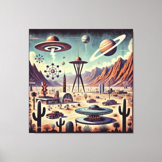 Ruimtetijdperk Alien Desert Invasion Fantasy Art Canvas Afdruk (Voorkant)