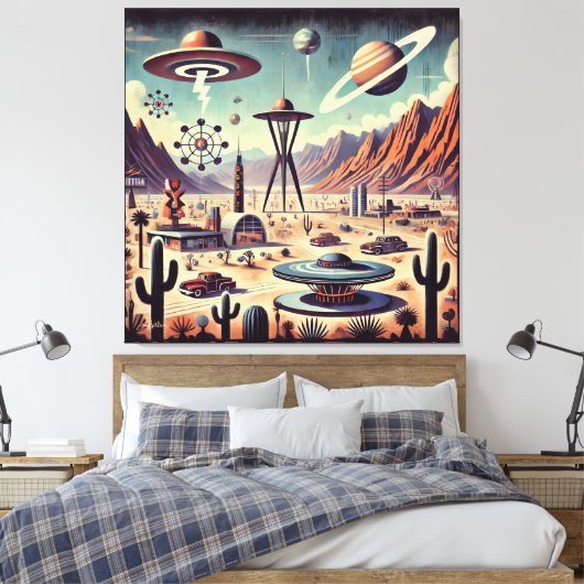 Ruimtetijdperk Alien Desert Invasion Fantasy Art Canvas Afdruk (Insitu (Slaapkamer))