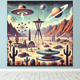 Ruimtetijdperk Alien Desert Invasion Fantasy Art Canvas Afdruk