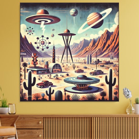 Ruimtetijdperk Alien Desert Invasion Fantasy Art Canvas Afdruk (Insitu (Woonkamer))