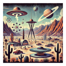 Ruimtetijdperk Alien Desert Invasion Fantasy Art Foto Afdruk