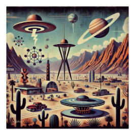 Ruimtetijdperk Alien Desert Invasion Fantasy Art Perfect Poster