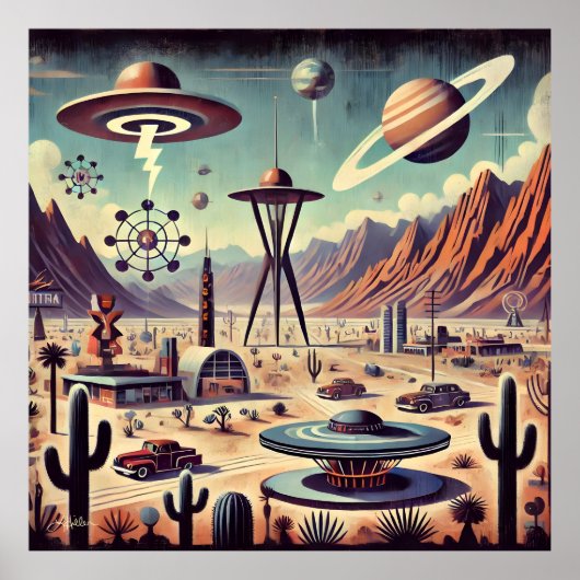 Ruimtetijdperk Alien Desert Invasion Fantasy Art Poster (Voorkant)