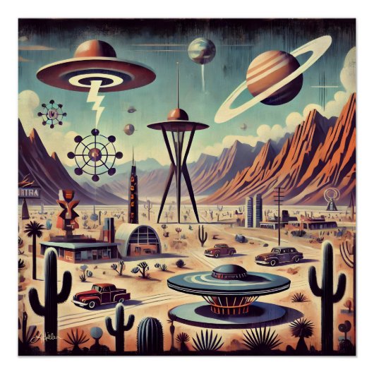 Ruimtetijdperk Alien Woestijn Invasie Fantasie Kun Perfect Poster (Voorkant)