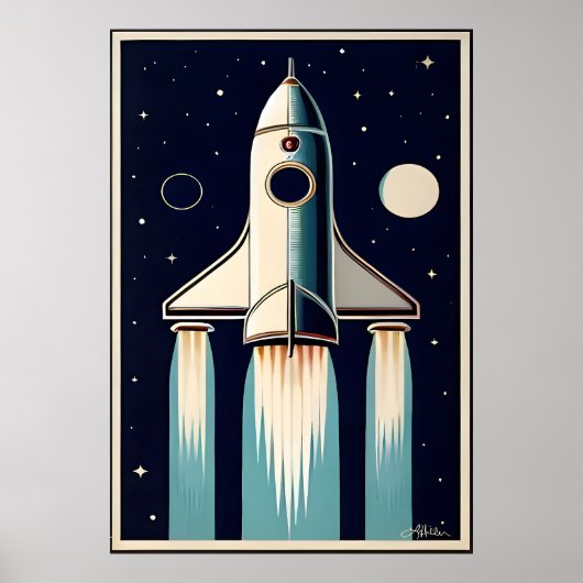 Ruimtetijdperk Retro 50s Raket Schip Poster (Voorkant)