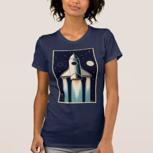 Ruimtetijdperk Retro 50s Raket Schip T-shirt