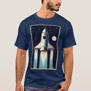 Ruimtetijdperk Retro 50s Raket Schip T-shirt