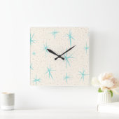 Ruimtetijdperk Turquoise Starbursts Acrylwandklok Vierkante Klok (Huis)