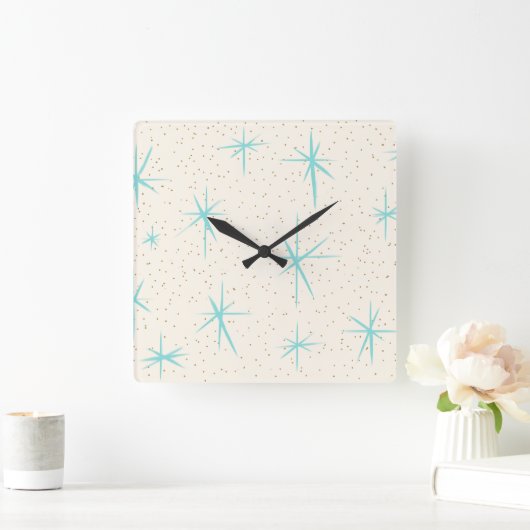 Ruimtetijdperk Turquoise Starbursts Acrylwandklok Vierkante Klok (Huis)