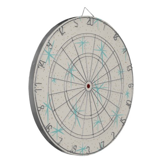 Ruimtetijdperk Turquoise Starbursts Dart Board Dartbord (Voorkant Links)
