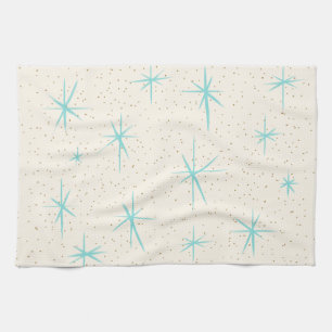 Ruimtetijdperk Turquoise Starbursts Kitchen Towel Theedoek