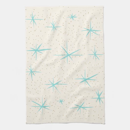 Ruimtetijdperk Turquoise Starbursts Kitchen Towel Theedoek (Verticaal)