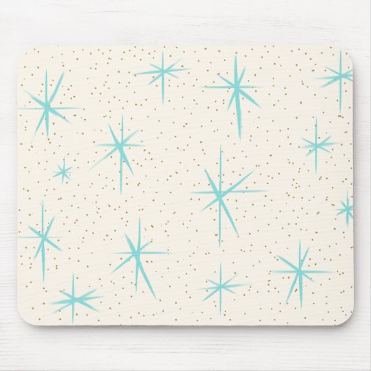 Ruimtetijdperk Turquoise Starbursts Mousepad Muismat (Voorkant)